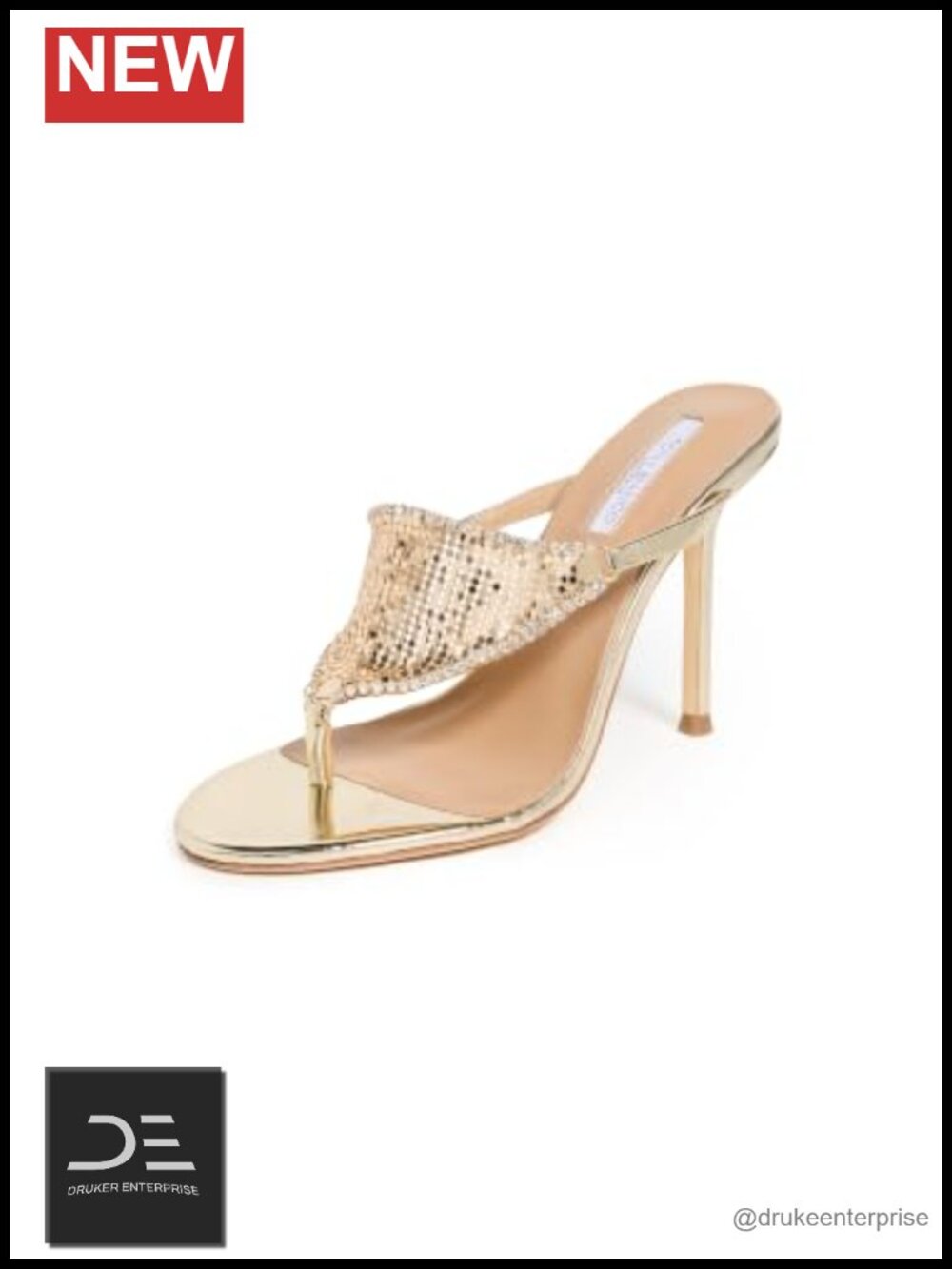 Crystal Trim Glitter Mesh Stiletto Heels Gold Tone